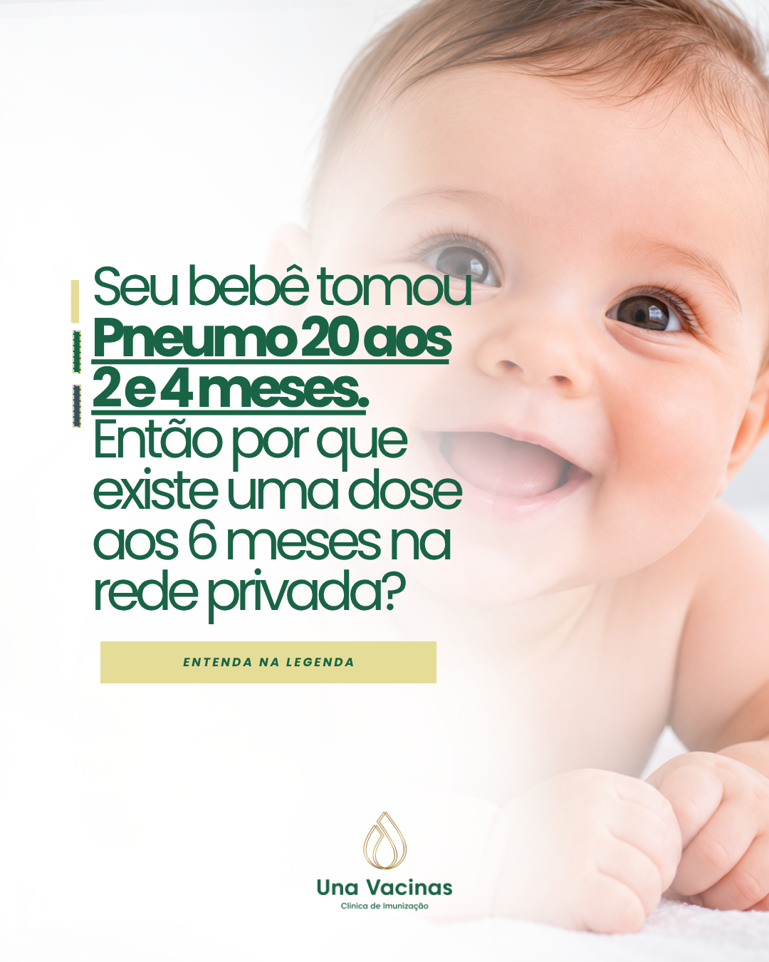 Post de feed da marca Una Vacinas: Seu bebê tomou Pneumo 20 aos 2 e 4 meses