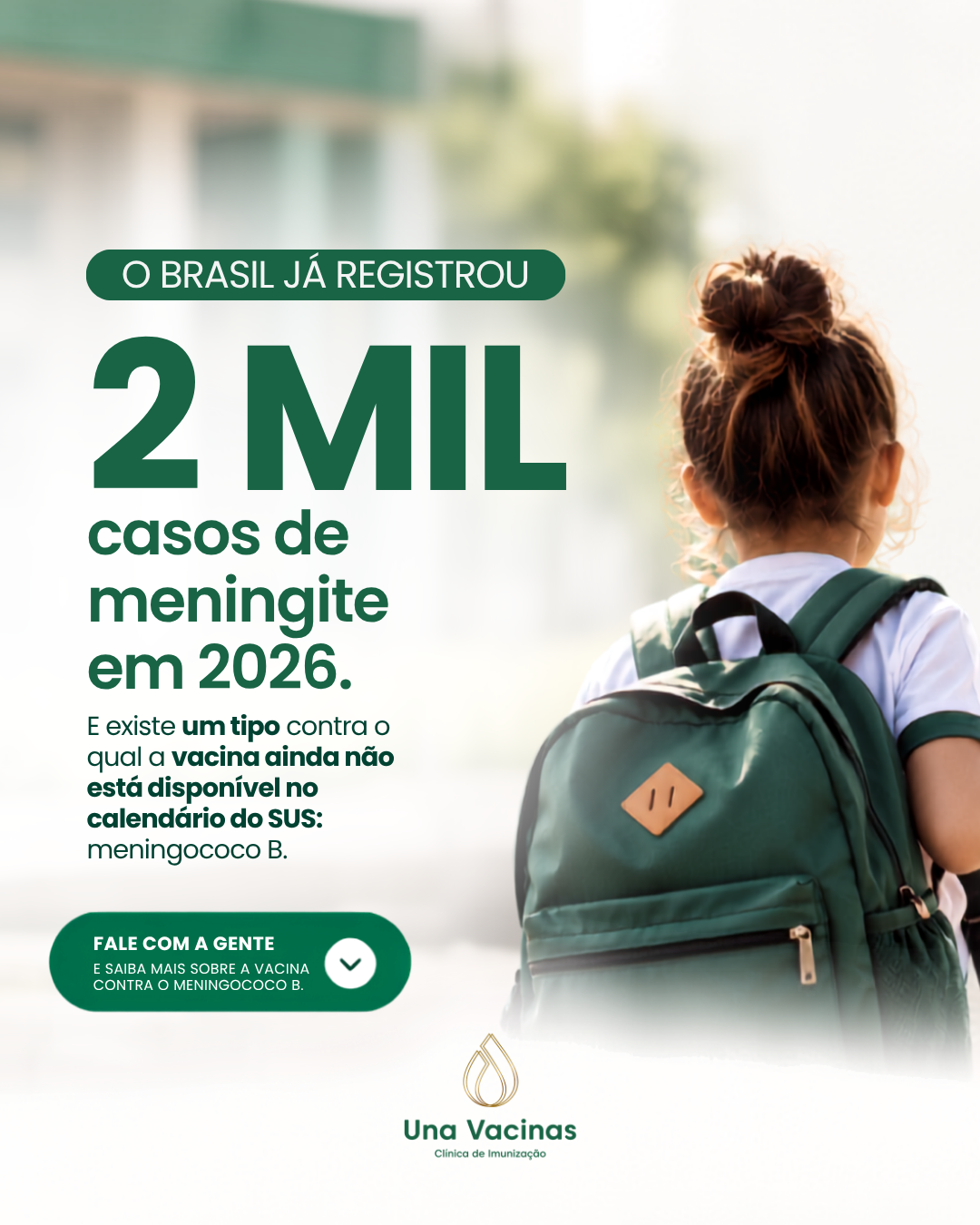 Post de feed da marca Una Vacinas: 2 mil casos de meningite em 2026