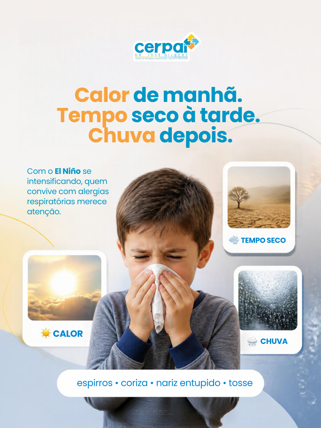 Post de feed da marca Cerpai · Dr. José Dillert: Calor de manhã. Tempo seco à tarde. Chuva depois.