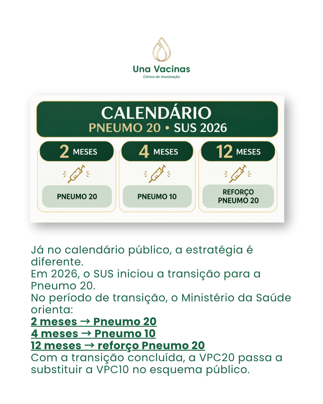 Post de feed da marca Una Vacinas: Calendário Pneumo 20 · SUS 2026